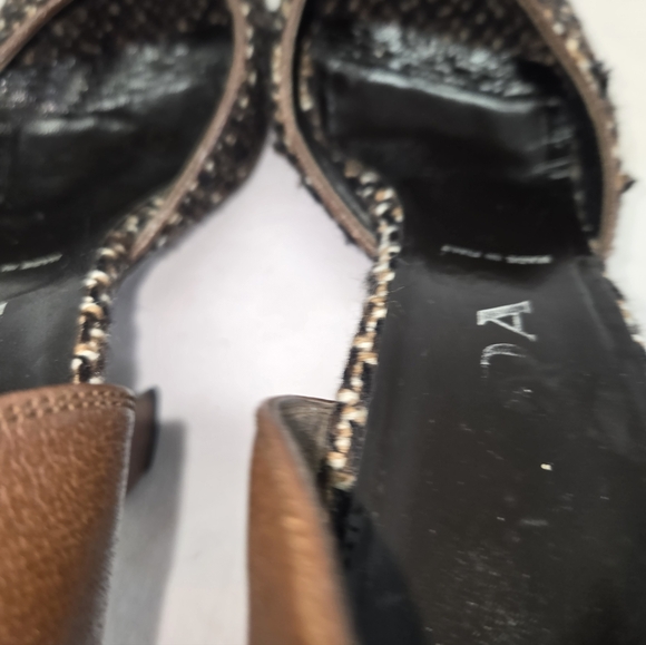 Vintage PRADA Women's 38 Brown Tweed Leather Peep Toe D’Orsay Heels Pumps *Flaw* - Picture 10 of 10